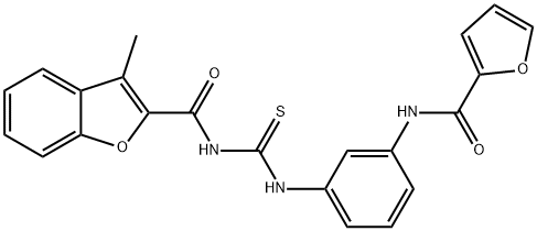 N-({3-[(furan-2-ylcarbonyl)amino]phenyl}carbamothioyl)-3-methyl-1-benzofuran-2-carboxamide Structural