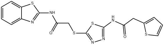 N-(benzo[d]thiazol-2-yl)-2-((5-(2-(thiophen-2-yl)acetamido)-1,3,4-thiadiazol-2-yl)thio)acetamide Structural