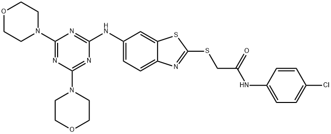 N-(4-chlorophenyl)-2-[(6-{[4,6-di(4-morpholinyl)-1,3,5-triazin-2-yl]amino}-1,3-benzothiazol-2-yl)sulfanyl]acetamide Structural