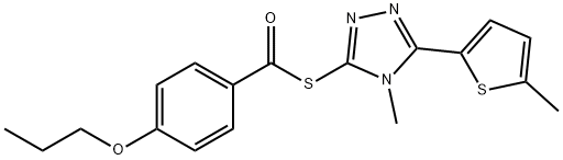 S-[4-methyl-5-(5-methylthiophen-2-yl)-4H-1,2,4-triazol-3-yl] 4-propoxybenzenecarbothioate Structural