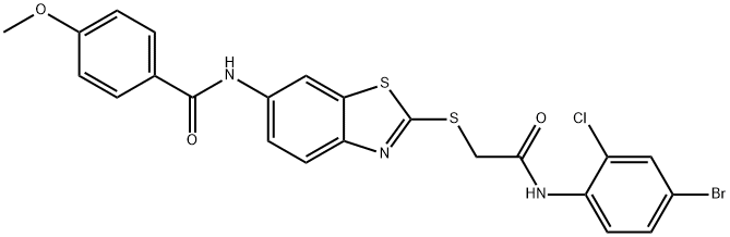 N-[2-({2-[(4-bromo-2-chlorophenyl)amino]-2-oxoethyl}sulfanyl)-1,3-benzothiazol-6-yl]-4-methoxybenzamide Structural