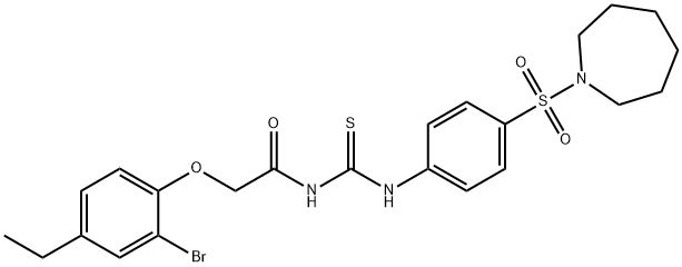 N-({[4-(1-azepanylsulfonyl)phenyl]amino}carbonothioyl)-2-(2-bromo-4-ethylphenoxy)acetamide Structural