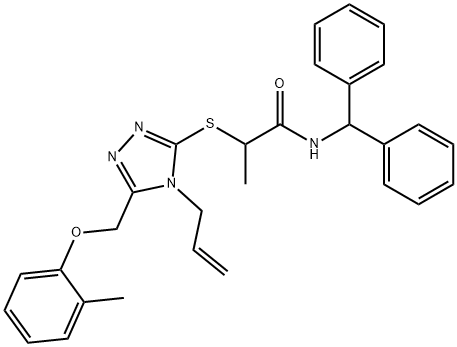 N-(diphenylmethyl)-2-({5-[(2-methylphenoxy)methyl]-4-(prop-2-en-1-yl)-4H-1,2,4-triazol-3-yl}sulfanyl)propanamide Structural