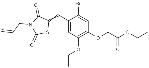 ethyl (5-bromo-4-{(E)-[2,4-dioxo-3-(prop-2-en-1-yl)-1,3-thiazolidin-5-ylidene]methyl}-2-ethoxyphenoxy)acetate Structural