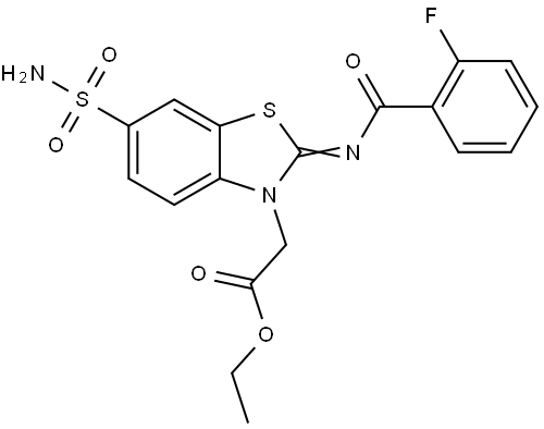ethyl (Z)-2-(2-((2-fluorobenzoyl)imino)-6-sulfamoylbenzo[d]thiazol-3(2H)-yl)acetate Structural