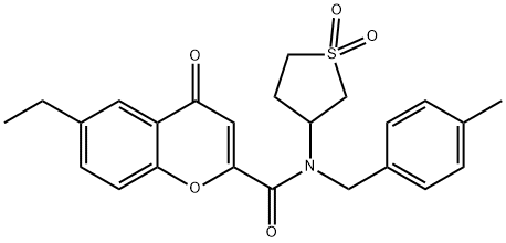 N-(1,1-dioxothiolan-3-yl)-6-ethyl-N-[(4-methylphenyl)methyl]-4-oxochromene-2-carboxamide Structural