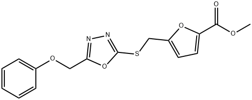 methyl 5-(((5-(phenoxymethyl)-1,3,4-oxadiazol-2-yl)thio)methyl)furan-2-carboxylate Structural