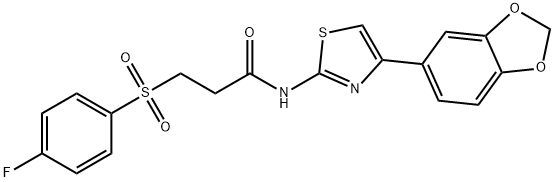 N-[4-(1,3-benzodioxol-5-yl)-1,3-thiazol-2-yl]-3-(4-fluorophenyl)sulfonylpropanamide Structural