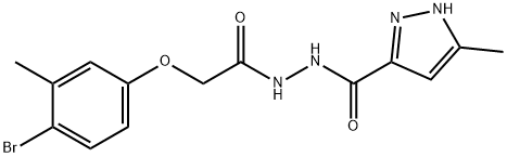 N'-[(4-bromo-3-methylphenoxy)acetyl]-3-methyl-1H-pyrazole-5-carbohydrazide Structural