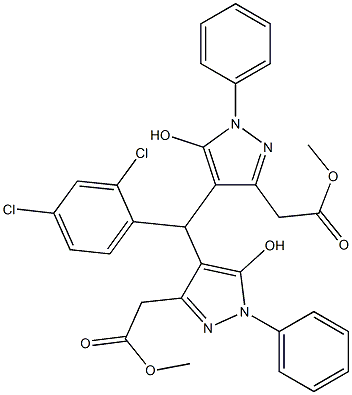 dimethyl 2,2'-{[(2,4-dichlorophenyl)methanediyl]bis(5-hydroxy-1-phenyl-1H-pyrazole-4,3-diyl)}diacetate Structural