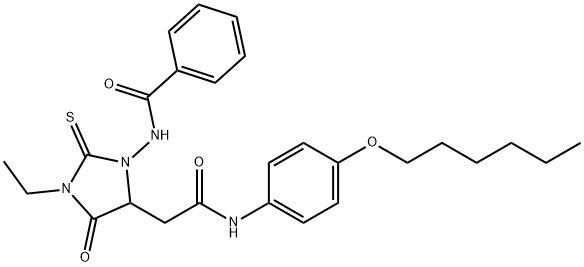N-[3-ethyl-5-(2-{[4-(hexyloxy)phenyl]amino}-2-oxoethyl)-4-oxo-2-thioxoimidazolidin-1-yl]benzamide Structural