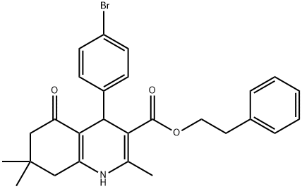 phenethyl 4-(4-bromophenyl)-2,7,7-trimethyl-5-oxo-1,4,5,6,7,8-hexahydroquinoline-3-carboxylate Structural