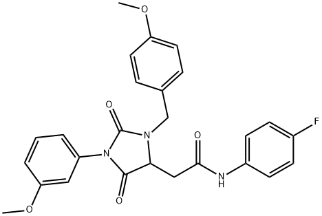 N-(4-fluorophenyl)-2-[3-(4-methoxybenzyl)-1-(3-methoxyphenyl)-2,5-dioxoimidazolidin-4-yl]acetamide Structural