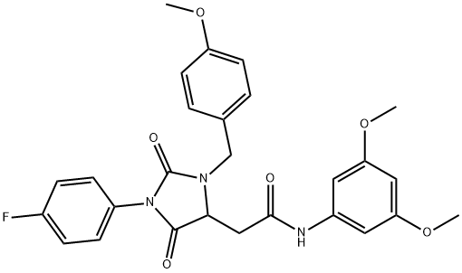 N-(3,5-dimethoxyphenyl)-2-[1-(4-fluorophenyl)-3-(4-methoxybenzyl)-2,5-dioxoimidazolidin-4-yl]acetamide Structural