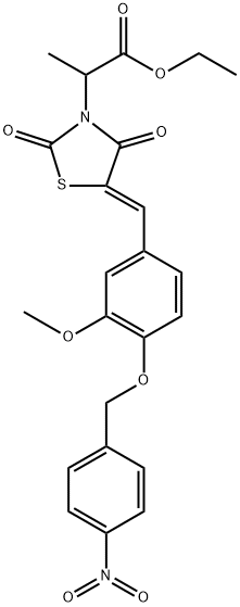 ethyl 2-[(5Z)-5-{3-methoxy-4-[(4-nitrobenzyl)oxy]benzylidene}-2,4-dioxo-1,3-thiazolidin-3-yl]propanoate Structural