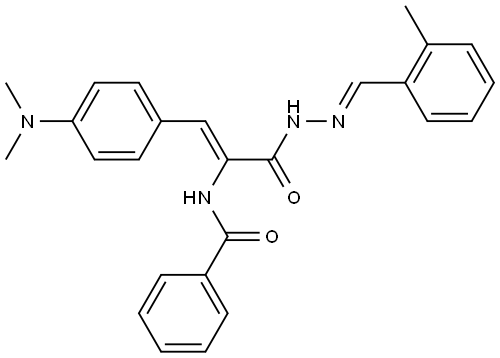 N-{(1Z)-1-[4-(dimethylamino)phenyl]-3-[(2E)-2-(2-methylbenzylidene)hydrazinyl]-3-oxoprop-1-en-2-yl}benzamide Structural