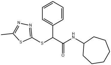 N-cycloheptyl-2-[(5-methyl-1,3,4-thiadiazol-2-yl)sulfanyl]-2-phenylacetamide Structural