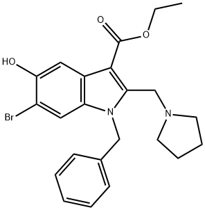 ethyl 1-benzyl-6-bromo-5-hydroxy-2-(pyrrolidin-1-ylmethyl)-1H-indole-3-carboxylate Structural