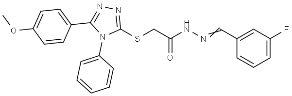 N-[(E)-(3-fluorophenyl)methylideneamino]-2-[[5-(4-methoxyphenyl)-4-phenyl-1,2,4-triazol-3-yl]sulfanyl]acetamide Structural