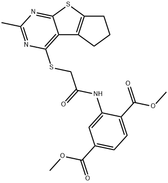 dimethyl 2-(2-((2-methyl-6,7-dihydro-5H-cyclopenta[4,5]thieno[2,3-d]pyrimidin-4-yl)thio)acetamido)terephthalate Structural