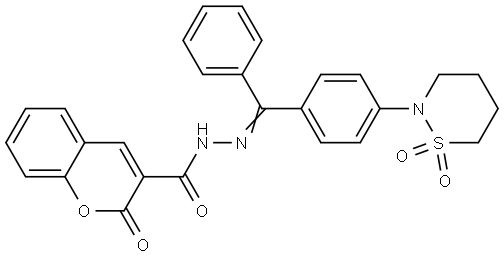 N-[(Z)-[[4-(1,1-dioxothiazinan-2-yl)phenyl]-phenylmethylidene]amino]-2-oxochromene-3-carboxamide Structural