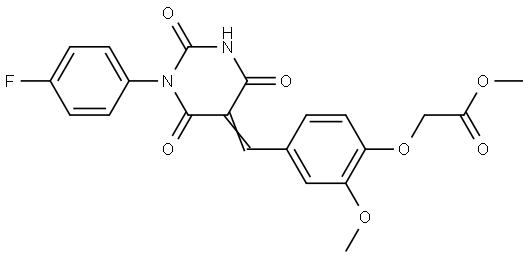 methyl (4-{(E)-[1-(4-fluorophenyl)-2,4,6-trioxotetrahydropyrimidin-5(2H)-ylidene]methyl}-2-methoxyphenoxy)acetate Structural