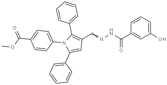 methyl 4-{3-[(E)-{2-[(3-hydroxyphenyl)carbonyl]hydrazinylidene}methyl]-2,5-diphenyl-1H-pyrrol-1-yl}benzoate Structural