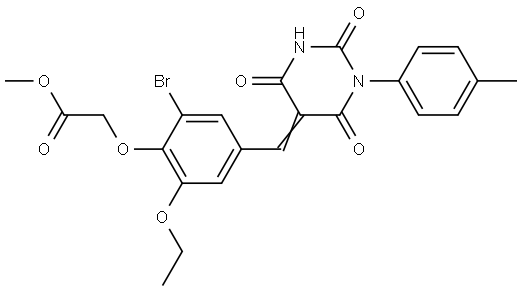 methyl (2-bromo-6-ethoxy-4-{(Z)-[1-(4-methylphenyl)-2,4,6-trioxotetrahydropyrimidin-5(2H)-ylidene]methyl}phenoxy)acetate Structural