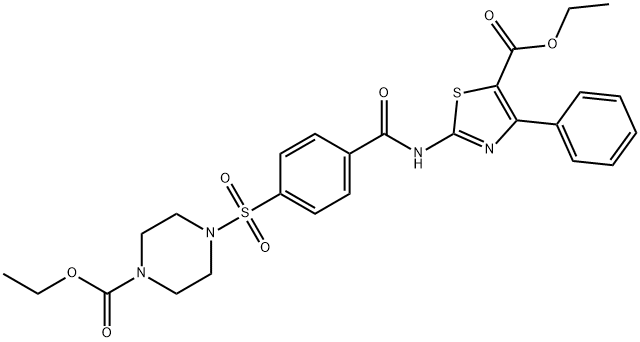 ethyl 2-(4-((4-(ethoxycarbonyl)piperazin-1-yl)sulfonyl)benzamido)-4-phenylthiazole-5-carboxylate Structural