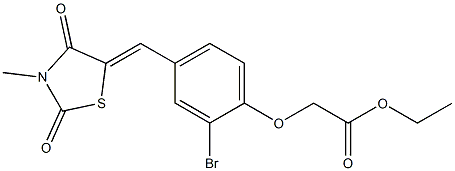 ethyl {2-bromo-4-[(Z)-(3-methyl-2,4-dioxo-1,3-thiazolidin-5-ylidene)methyl]phenoxy}acetate Structural