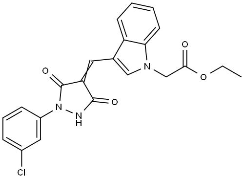 ethyl 2-[3-[(Z)-[1-(3-chlorophenyl)-3,5-dioxopyrazolidin-4-ylidene]methyl]indol-1-yl]acetate Structural