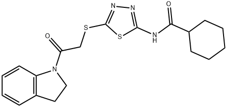 N-(5-((2-(indolin-1-yl)-2-oxoethyl)thio)-1,3,4-thiadiazol-2-yl)cyclohexanecarboxamide Structural
