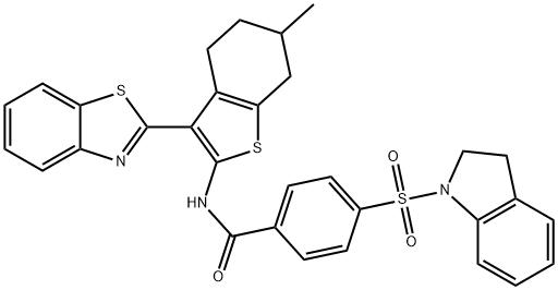 N-(3-(benzo[d]thiazol-2-yl)-6-methyl-4,5,6,7-tetrahydrobenzo[b]thiophen-2-yl)-4-(indolin-1-ylsulfonyl)benzamide Structural