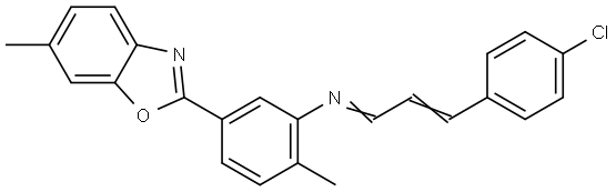 N-[(1E,2E)-3-(4-chlorophenyl)prop-2-en-1-ylidene]-2-methyl-5-(6-methyl-1,3-benzoxazol-2-yl)aniline Structural