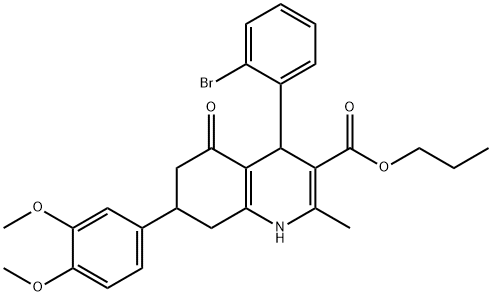 propyl 4-(2-bromophenyl)-7-(3,4-dimethoxyphenyl)-2-methyl-5-oxo-1,4,5,6,7,8-hexahydroquinoline-3-carboxylate Structural