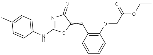 ethyl {2-[(E)-{(2Z)-2-[(4-methylphenyl)imino]-4-oxo-1,3-thiazolidin-5-ylidene}methyl]phenoxy}acetate Structural