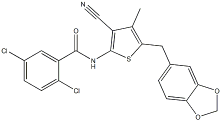 N-(5-(benzo[d][1,3]dioxol-5-ylmethyl)-3-cyano-4-methylthiophen-2-yl)-2,5-dichlorobenzamide Structural