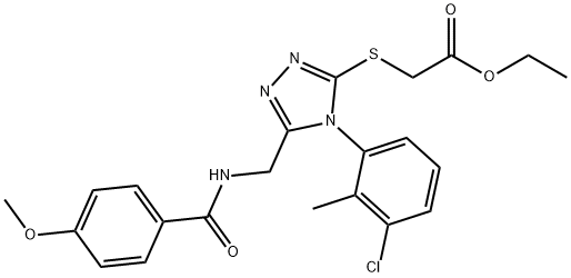ethyl 2-((4-(3-chloro-2-methylphenyl)-5-((4-methoxybenzamido)methyl)-4H-1,2,4-triazol-3-yl)thio)acetate Structural