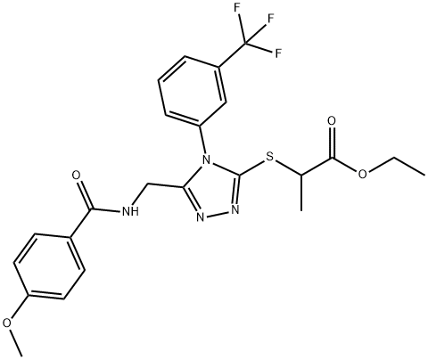 ethyl 2-((5-((4-methoxybenzamido)methyl)-4-(3-(trifluoromethyl)phenyl)-4H-1,2,4-triazol-3-yl)thio)propanoate Structural