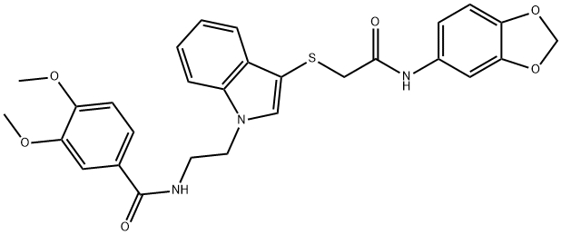N-(2-(3-((2-(benzo[d][1,3]dioxol-5-ylamino)-2-oxoethyl)thio)-1H-indol-1-yl)ethyl)-3,4-dimethoxybenzamide Structural