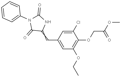 methyl {2-chloro-4-[(Z)-(2,5-dioxo-1-phenylimidazolidin-4-ylidene)methyl]-6-ethoxyphenoxy}acetate Structural