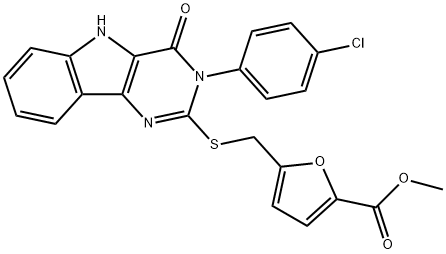 methyl 5-(((3-(4-chlorophenyl)-4-oxo-4,5-dihydro-3H-pyrimido[5,4-b]indol-2-yl)thio)methyl)furan-2-carboxylate Structural