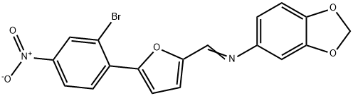 N-{(E)-[5-(2-bromo-4-nitrophenyl)furan-2-yl]methylidene}-1,3-benzodioxol-5-amine Structural