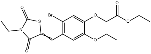 ethyl {5-bromo-2-ethoxy-4-[(E)-(3-ethyl-2,4-dioxo-1,3-thiazolidin-5-ylidene)methyl]phenoxy}acetate Structural