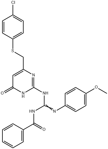 N-{(E)-[(4-{[(4-chlorophenyl)sulfanyl]methyl}-6-oxo-1,6-dihydropyrimidin-2-yl)amino][(4-methoxyphenyl)amino]methylidene}benzamide Structural