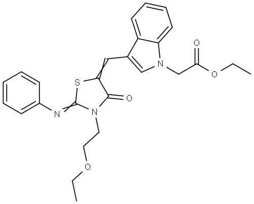 ethyl (3-{(E)-[(2E)-3-(2-ethoxyethyl)-4-oxo-2-(phenylimino)-1,3-thiazolidin-5-ylidene]methyl}-1H-indol-1-yl)acetate Structural