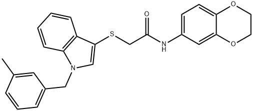 N-(2,3-dihydrobenzo[b][1,4]dioxin-6-yl)-2-((1-(3-methylbenzyl)-1H-indol-3-yl)thio)acetamide Structural