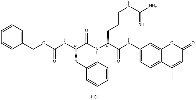 benzyl N-[(2S)-1-[[(2S)-5-(diaminomethylideneamino)-1-[(4-methyl-2-oxochromen-7-yl)amino]-1-oxopentan-2-yl]amino]-1-oxo-3-phenylpropan-2-yl]carbamate:hydrochloride Structural