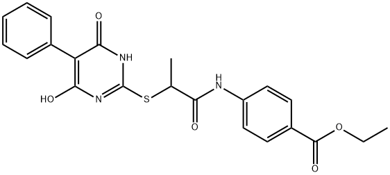 ethyl 4-({2-[(4-hydroxy-6-oxo-5-phenyl-1,6-dihydropyrimidin-2-yl)sulfanyl]propanoyl}amino)benzoate Structural