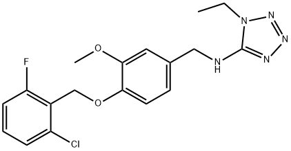 N-[[4-[(2-chloro-6-fluorophenyl)methoxy]-3-methoxyphenyl]methyl]-1-ethyltetrazol-5-amine Structural